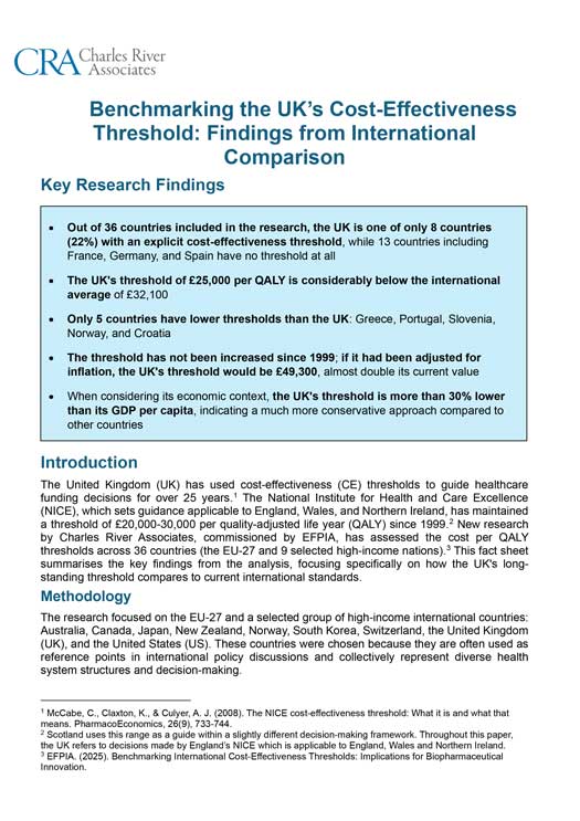 Benchmarking the UK’s Cost-Effectiveness Threshold: Findings from International Comparison